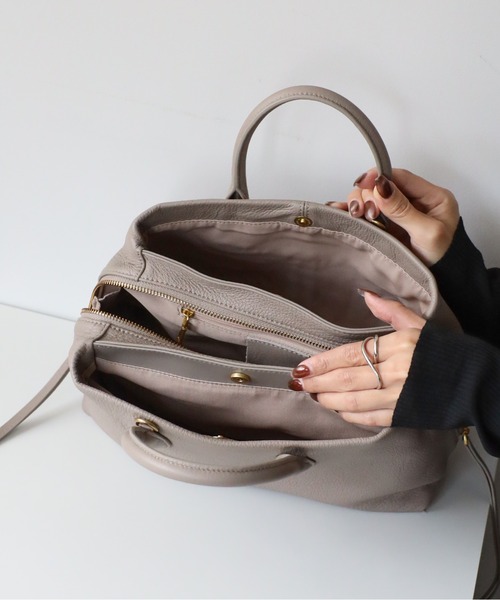 &MARKS(アンドマークス)の「C31【本革・3層収納】2WAYバッグ ショルダーバッグ ハンドバッグ シボレザー(ハンドバッグ・レディース・ブラック/ダークブラウン/グレイッシュベージュ/ブラウン・FREE)」の22枚目の写真