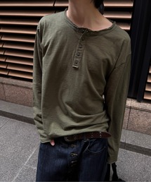 kutir(�N�e�B�[��)��HENLEY NECK ROLL DESIGN SLUB LONG SLEEVE T-SHIRT�^�w�����[�l�b�N ���[���f�U�C�� �X���u �����O�X���[�u T�V���c(T�V���c/�J�b�g�\�[)