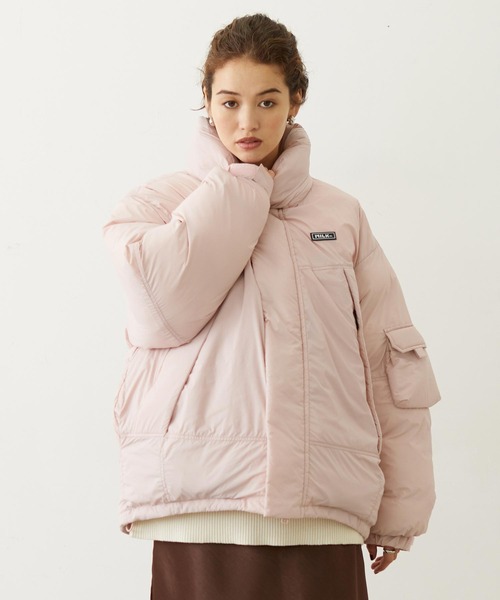 MILKFED.(ミルクフェド)の「OVERSIZED PUFFER JACKET(ダウンジャケット/コート・レディース・ブラック/オフホワイト/ライトピンク・S/M)」の1枚目の写真