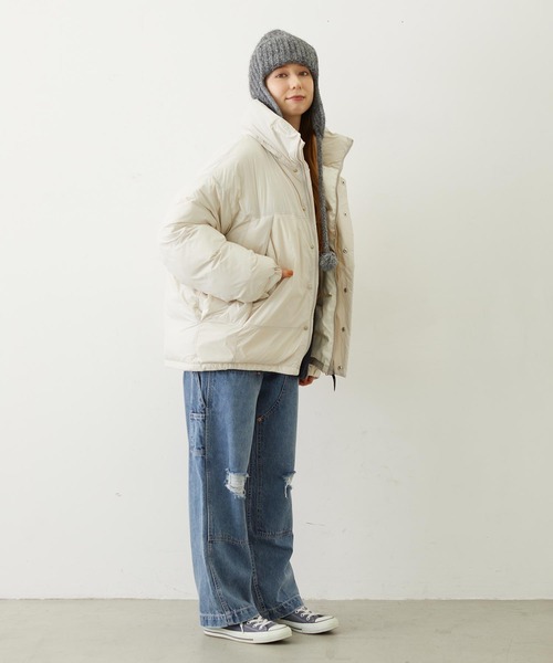 MILKFED.(ミルクフェド)の「OVERSIZED PUFFER JACKET(ダウンジャケット/コート・レディース・ブラック/オフホワイト/ライトピンク・S/M)」の4枚目の写真