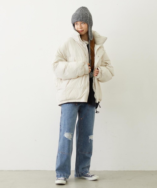 MILKFED.(ミルクフェド)の「OVERSIZED PUFFER JACKET(ダウンジャケット/コート・レディース・ブラック/オフホワイト/ライトピンク・S/M)」の5枚目の写真