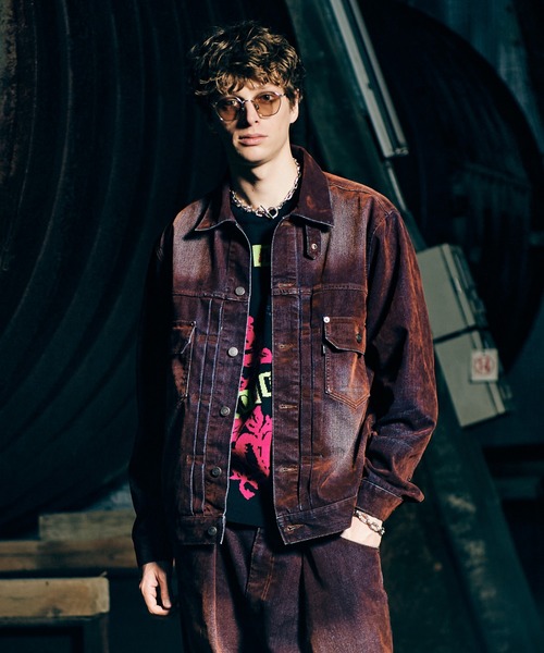 glamb(グラム)の「Gloss Flockey Denim Jacket / グロスフロッキーデニムジャケット(デニムジャケット・メンズ・ブラック/ワイン・M/S/L)」の2枚目の写真