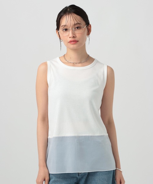 BAYFLOW(ベイフロー)の「シアーヘムノースリーブプルオーバー(Tシャツ/カットソー・レディース・ホワイト/オフホワイト/ブラック・FREE)」の8枚目の写真