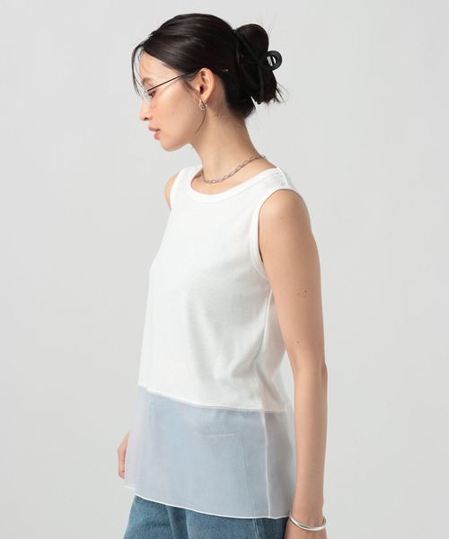 BAYFLOW(ベイフロー)の「シアーヘムノースリーブプルオーバー(Tシャツ/カットソー・レディース・ホワイト/オフホワイト/ブラック・FREE)」の9枚目の写真
