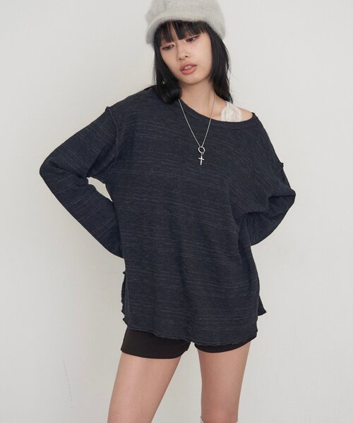 Sourcream(サワークリーム)の「【Sourcream】太番手甘編みスラブ天竺トップス(Tシャツ/カットソー・レディース・ブラック/グレー/ホワイト・FREE)」の10枚目の写真