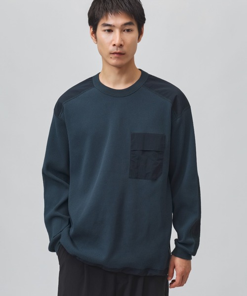 TIGORA(ティゴラ)の「ティゴラ TIGORA ワッフルポケットロングTシャツ(Tシャツ/カットソー・メンズ・ブラウン/チャコールグレー/オフホワイト/ネイビー・L/S/M/LL/3L)」の4枚目の写真
