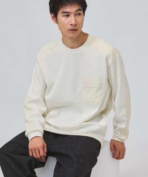 TIGORA(ティゴラ)の「ティゴラ TIGORA ワッフルポケットロングTシャツ(Tシャツ/カットソー・メンズ・ブラウン/チャコールグレー/オフホワイト/ネイビー・L/S/M/LL/3L)」の2枚目の写真