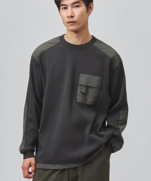 TIGORA(ティゴラ)の「ティゴラ TIGORA ワッフルポケットロングTシャツ(Tシャツ/カットソー・メンズ・ブラウン/チャコールグレー/オフホワイト/ネイビー・L/S/M/LL/3L)」の3枚目の写真