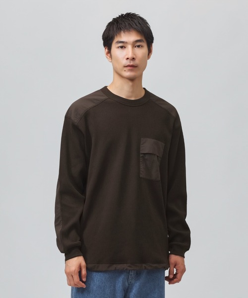 TIGORA(ティゴラ)の「ティゴラ TIGORA ワッフルポケットロングTシャツ(Tシャツ/カットソー・メンズ・ブラウン/チャコールグレー/オフホワイト/ネイビー・L/S/M/LL/3L)」の14枚目の写真