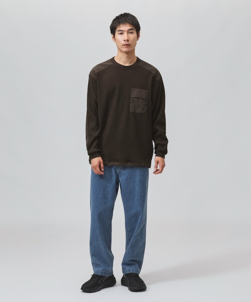 TIGORA(ティゴラ)の「ティゴラ TIGORA ワッフルポケットロングTシャツ(Tシャツ/カットソー・メンズ・ブラウン/チャコールグレー/オフホワイト/ネイビー・L/S/M/LL/3L)」の17枚目の写真