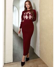 アーガイルタイトロングワンピース