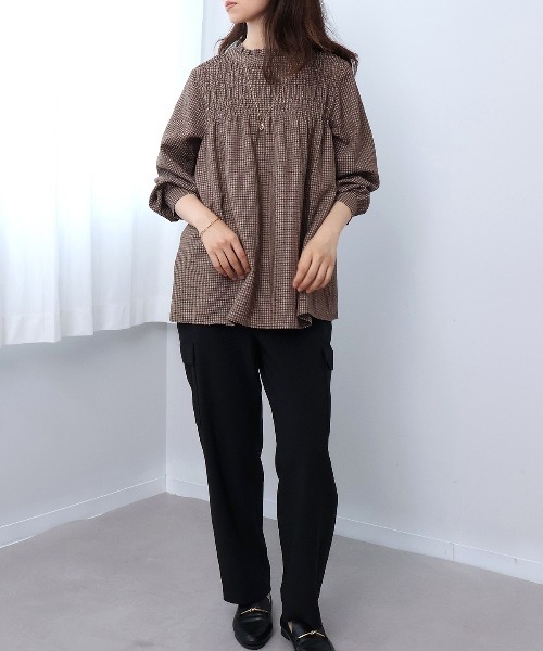 leswel（レスウェル）の「【M～5L】ドビーチェックシャーリングブラウス（シャツ/ブラウス・レディース・ブラウン/クリーム/ブラック・4L/3L/LL/L/M/5L）」の7枚目の写真