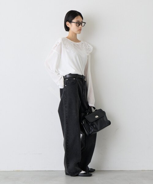 CIAOPANIC TYPY(チャオパニックティピー)の「∴ビッグレースカラードッキングシアーTee(Tシャツ/カットソー・レディース・オフホワイト/ブラック/ブラウン/グリーン・ONE SIZE)」の21枚目の写真