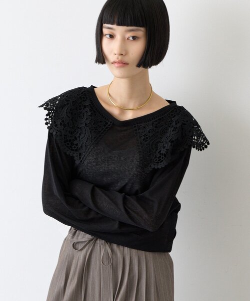 CIAOPANIC TYPY(チャオパニックティピー)の「∴ビッグレースカラードッキングシアーTee(Tシャツ/カットソー・レディース・オフホワイト/ブラック/ブラウン/グリーン・ONE SIZE)」の22枚目の写真