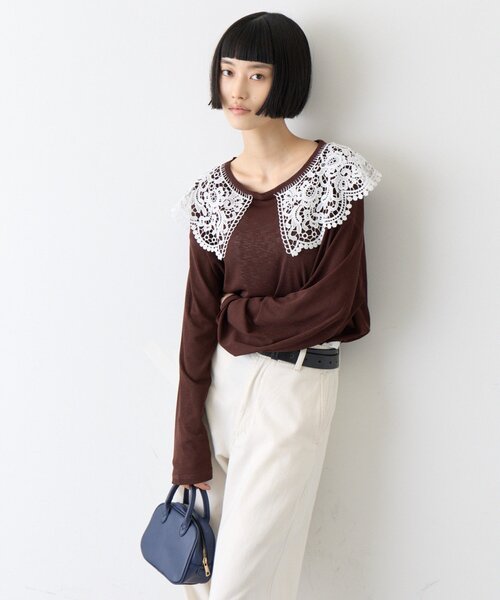 CIAOPANIC TYPY(チャオパニックティピー)の「∴ビッグレースカラードッキングシアーTee(Tシャツ/カットソー・レディース・オフホワイト/ブラック/ブラウン/グリーン・ONE SIZE)」の18枚目の写真
