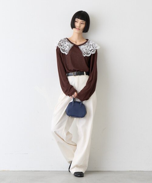 CIAOPANIC TYPY(チャオパニックティピー)の「∴ビッグレースカラードッキングシアーTee(Tシャツ/カットソー・レディース・オフホワイト/ブラック/ブラウン/グリーン・ONE SIZE)」の8枚目の写真