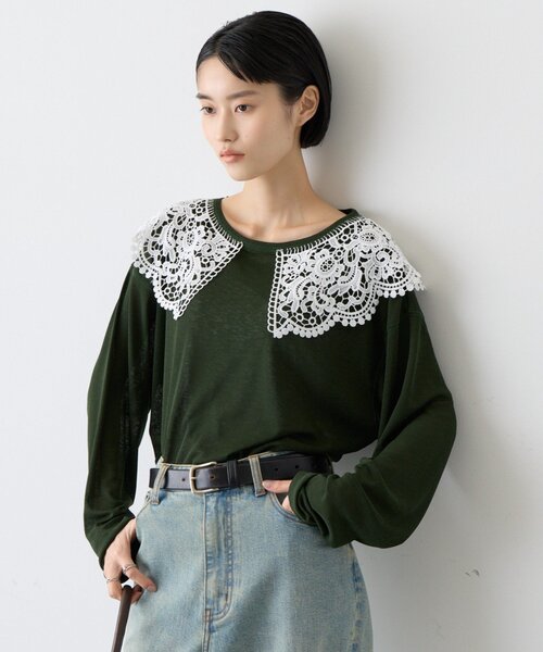 CIAOPANIC TYPY(チャオパニックティピー)の「∴ビッグレースカラードッキングシアーTee(Tシャツ/カットソー・レディース・オフホワイト/ブラック/ブラウン/グリーン・ONE SIZE)」の11枚目の写真