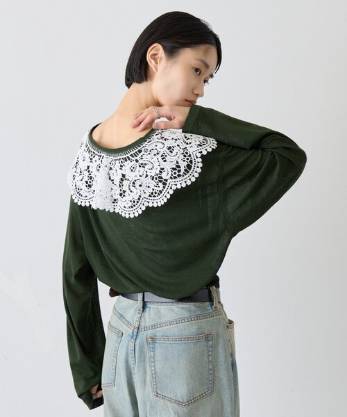 CIAOPANIC TYPY(チャオパニックティピー)の「∴ビッグレースカラードッキングシアーTee(Tシャツ/カットソー・レディース・オフホワイト/ブラック/ブラウン/グリーン・ONE SIZE)」の12枚目の写真