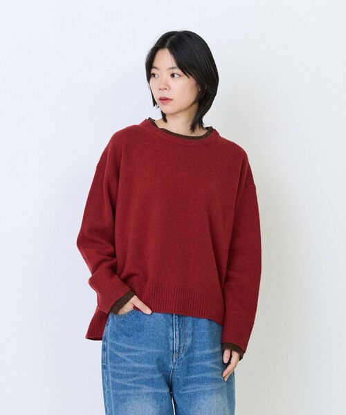 LOISIR(ロワズィール)の「ウール天竺配色プルオーバー(ニット/セーター・レディース・ベージュ/レッド/ダークブラウン/ネイビー・FREE)」の4枚目の写真