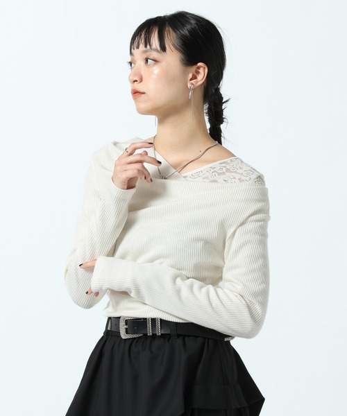 PAGEBOY（ページボーイ）の「リブニットソードレーププルオーバー（Tシャツ/カットソー・レディース・オフホワイト/ブラック/パープル・FREE）」の4枚目の写真