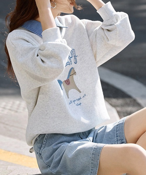ReRe(リリ)の「デニム襟重ね着風スウェット(スウェット・レディース・アッシュグレー・MEDIUM/X-LARGE/LARGE)」の5枚目の写真