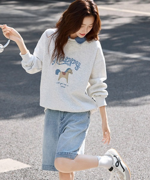 ReRe(リリ)の「デニム襟重ね着風スウェット(スウェット・レディース・アッシュグレー・MEDIUM/X-LARGE/LARGE)」の6枚目の写真