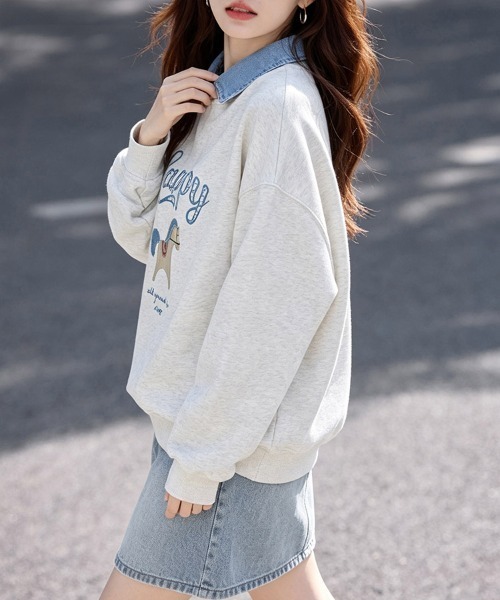 ReRe(リリ)の「デニム襟重ね着風スウェット(スウェット・レディース・アッシュグレー・MEDIUM/X-LARGE/LARGE)」の7枚目の写真