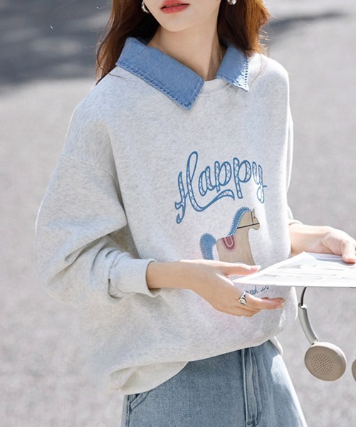 ReRe(リリ)の「デニム襟重ね着風スウェット(スウェット・レディース・アッシュグレー・MEDIUM/X-LARGE/LARGE)」の8枚目の写真