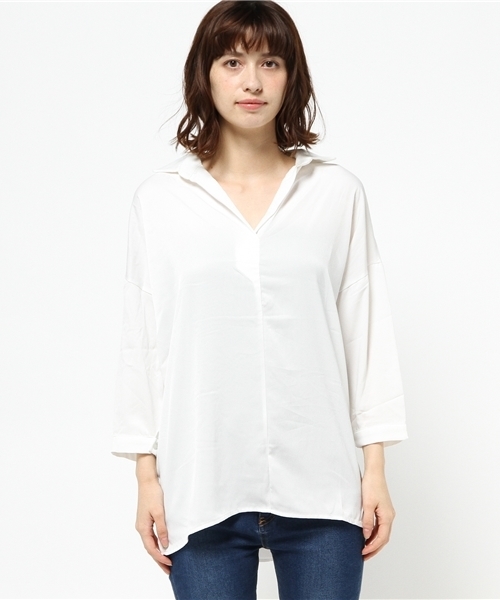 Denime（ドゥニーム）の「スキッパーとろみブラウス（シャツ/ブラウス・レディース・グレー/ホワイト/ブラック・FREE）」の7枚目の写真