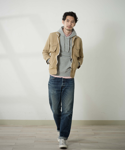 Denime(ドゥニーム)の「64ミリタリーZIPシャツ(ナイロンジャケット・メンズ・ベージュ/ネイビー/カーキ・MEDIUM/LARGE)」の8枚目の写真