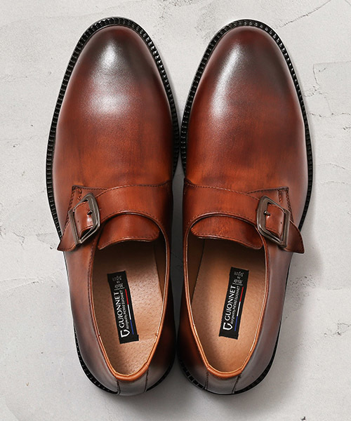 GUIONNET（ギオネ）の「GUIONNET SINGLE MONK STRAP ギオネ シングル モンクストラップ ビジネス 革靴（ドレスシューズ・メンズ・ブラック/モカ・26.5cm/26.0cm/25.5cm/27.5cm/27.0cm/28.0cm/24.5cm/29.0cm/24.0cm/30.0cm/25.0cm）」の3枚目の写真
