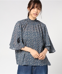 MERLOT | フラワー柄ギャザーネックフレアスリーブブラウス1165(シャツ/ブラウス)