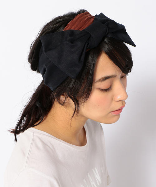Casselini（キャセリーニ）の「casselini:リボンコンビヘアバンド（ヘアバンド・レディース・ブラック/キャメル・ONE SIZE）」の3枚目の写真