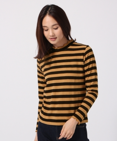 GLOBAL WORK（グローバルワーク）の「リブメロースタンドネック２/770611（Tシャツ/カットソー・レディース・ホワイト/ベージュ系その他/ブラック/グレー/オレンジ系その他/その他・MEDIUM/LARGE）」の5枚目の写真