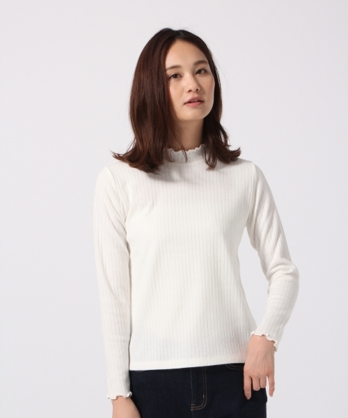 GLOBAL WORK（グローバルワーク）の「リブメロースタンドネック２/770611（Tシャツ/カットソー・レディース・ホワイト/ベージュ系その他/ブラック/グレー/オレンジ系その他/その他・MEDIUM/LARGE）」の2枚目の写真