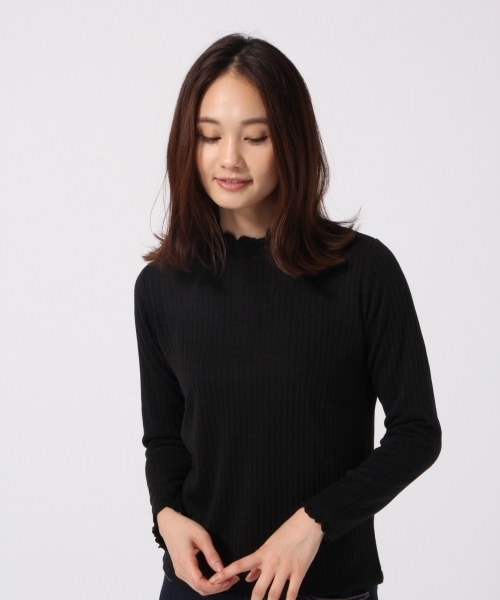 GLOBAL WORK（グローバルワーク）の「リブメロースタンドネック２/770611（Tシャツ/カットソー・レディース・ホワイト/ベージュ系その他/ブラック/グレー/オレンジ系その他/その他・MEDIUM/LARGE）」の3枚目の写真