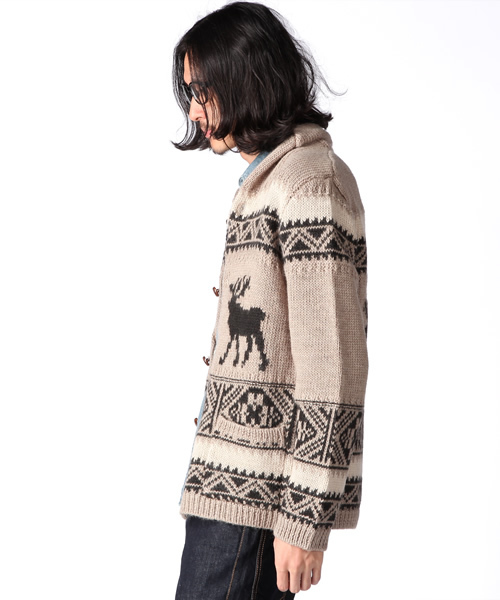 WEGO（ウィゴー）の「手編みショール衿カウチンニット（カーディガン/ボレロ・メンズ・杢グレー/ベージュ・MEDIUM/LARGE）」の3枚目の写真