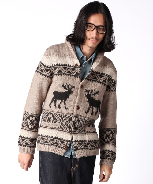 WEGO（ウィゴー）の「手編みショール衿カウチンニット（カーディガン/ボレロ・メンズ・杢グレー/ベージュ・MEDIUM/LARGE）」の5枚目の写真