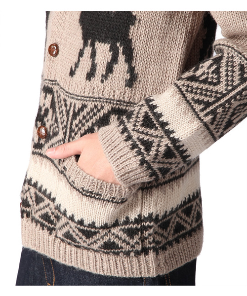 WEGO（ウィゴー）の「手編みショール衿カウチンニット（カーディガン/ボレロ・メンズ・杢グレー/ベージュ・MEDIUM/LARGE）」の8枚目の写真