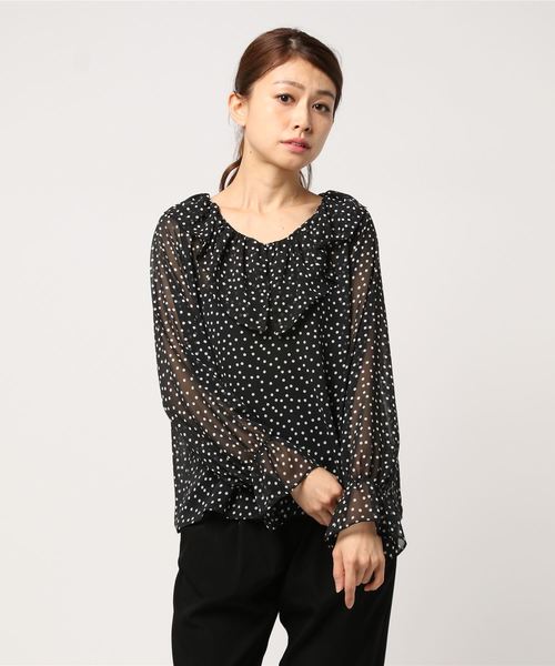 Cheek（チーク）の「ドットラッフルブラウス（シャツ/ブラウス・レディース・オフホワイト/ブラック・MEDIUM）」の2枚目の写真