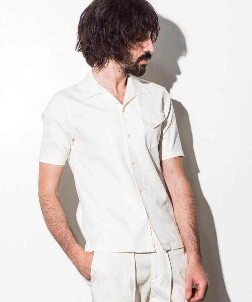 AKM Contemporary(エイケイエムコンテンポラリー)の「AKM Contemporary(エイケイエムコンテンポラリー)リネン混プリぺラハーフスリーブシャツ(シャツ/ブラウス・メンズ・ホワイト/ブラック/ネイビー/カーキ/ロイヤルブルー・MEDIUM/SMALL/LARGE)」の1枚目の写真