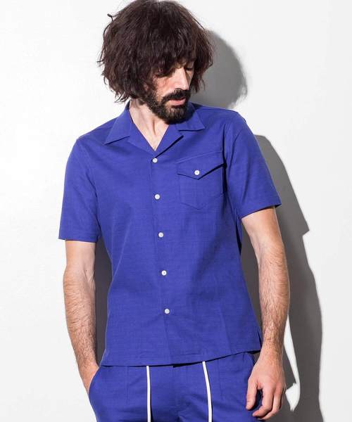 AKM Contemporary(エイケイエムコンテンポラリー)の「AKM Contemporary(エイケイエムコンテンポラリー)リネン混プリぺラハーフスリーブシャツ(シャツ/ブラウス・メンズ・ホワイト/ブラック/ネイビー/カーキ/ロイヤルブルー・MEDIUM/SMALL/LARGE)」の5枚目の写真