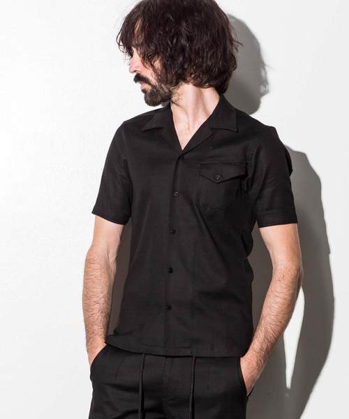 AKM Contemporary(エイケイエムコンテンポラリー)の「AKM Contemporary(エイケイエムコンテンポラリー)リネン混プリぺラハーフスリーブシャツ(シャツ/ブラウス・メンズ・ホワイト/ブラック/ネイビー/カーキ/ロイヤルブルー・MEDIUM/SMALL/LARGE)」の2枚目の写真