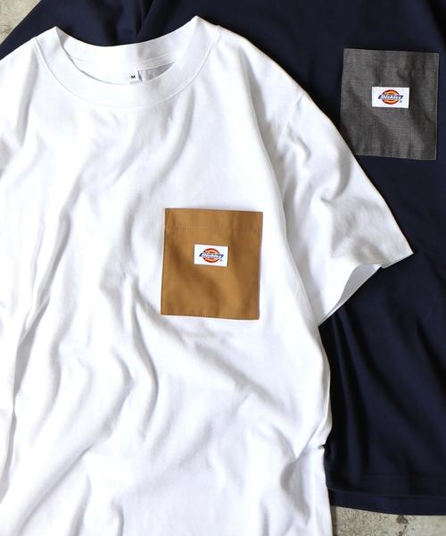 Dickies（ディッキーズ）の「【女性にも人気】Dickies(ディッキーズ)別注ポケットTシャツ19SS(一部WEB限定カラー)（Tシャツ/カットソー・メンズ・ケリー/ネイビー/パープル/その他1/ホワイト/その他4/その他7/ブラック/オリーブ/その他6/その他2/その他3/その他5/レッド/ダークグレー/ベージュ・X-LARGE/SMALL/LARGE/MEDIUM）」の2枚目の写真