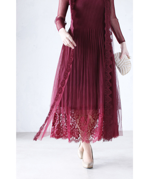 cawaii（カワイイ）の「動く度揺らめく美レース。アコーディオンプリーツワンピース（ワンピース・レディース・レッド・FREE）」の12枚目の写真