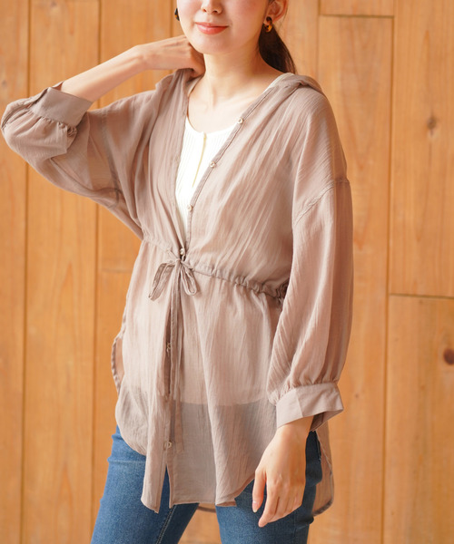 rps(アールピーエス)の「エステルガーゼフード付きブラウス(シャツ/ブラウス・レディース・ベージュ/ネイビー/オフホワイト・M)」の2枚目の写真