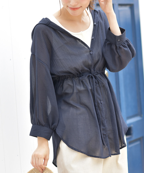 rps(アールピーエス)の「エステルガーゼフード付きブラウス(シャツ/ブラウス・レディース・ベージュ/ネイビー/オフホワイト・M)」の3枚目の写真