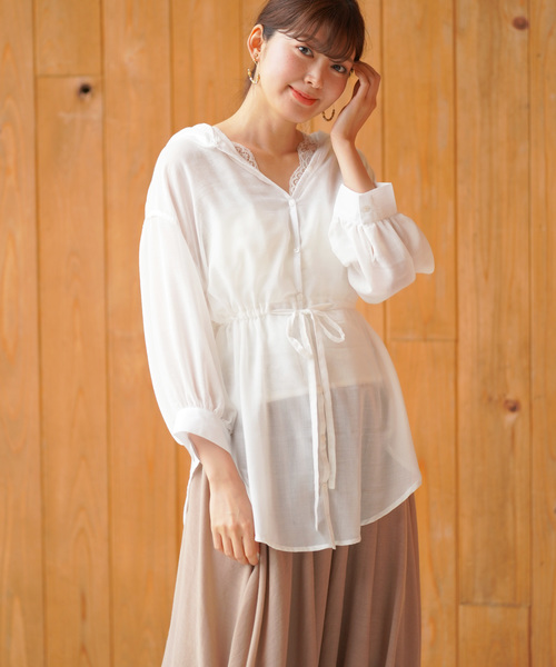 rps(アールピーエス)の「エステルガーゼフード付きブラウス(シャツ/ブラウス・レディース・ベージュ/ネイビー/オフホワイト・M)」の8枚目の写真