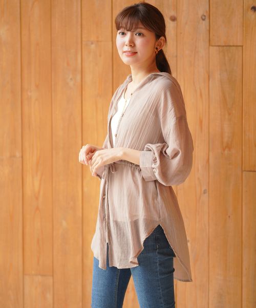 rps(アールピーエス)の「エステルガーゼフード付きブラウス(シャツ/ブラウス・レディース・ベージュ/ネイビー/オフホワイト・M)」の6枚目の写真