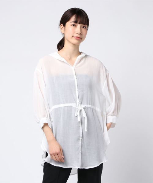 rps(アールピーエス)の「エステルガーゼフード付きブラウス(シャツ/ブラウス・レディース・ベージュ/ネイビー/オフホワイト・M)」の11枚目の写真